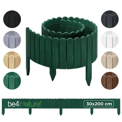 Immagine prodotto di be4nature Bordura da giardino in legno flessibile 30 x 200 cm Verde scuro legno impregnato bordo in rotolo bordatura prato recinzione decorativa palizzata bordo aiuole
