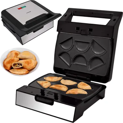 Produktbild von Syntrox Germany Kontaktgrill XXL Plovas – Panini Maker, Elektrogrill mit Keramikbeschichtung, 1800 Watt, abnehmbare Grillplatten (Mini Teigtaschen)