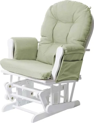 Zdjęcie produktu dla Fotel Relax HWC-C76, fotel bujany ze stołkiem ~ tkanina/tekstylia, jasnozielony, biała rama