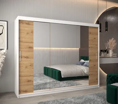 Produktbild von Schwebetürenschrank mit einer Breite von 250 cm TIMEA 2 – Weiß / Eiche Artisan