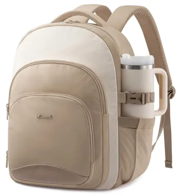 Immagine prodotto di Zaino da laptop da donna, 15,6 pollici, zaino per studenti adolescenti, color kaki-beige