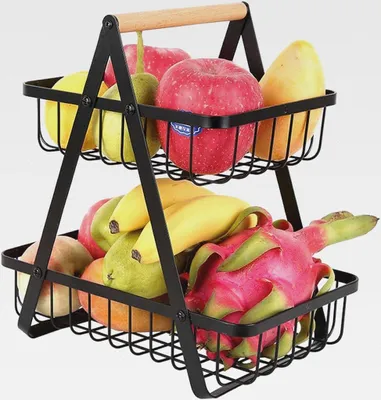 Produktbild von 2-stöckiger Obstkorb - Obstkorb Rack Obstschale Brotkorb, Gemüseregal Abnehmbar Obst Halter Küche Ablagekorb für Obst, Gemüse, Snacks zu Hause, Küche, Büro