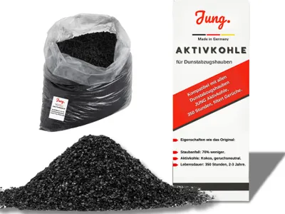 Produktbild von JUNG Aktivkohle Nachfüllpack Kompatibler Ersatz für alle Dunstabzugshauben, Zubehör für Dunstabzugshaube Kohlefilter, Kohle Filter, 4 kg