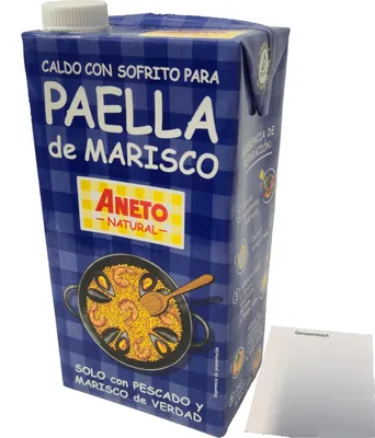 Produktbild von Aneto Caldo para Paella "Brühe für Paella mit Fisch und Meeresfrüchten" (1L Packung) + usy Block