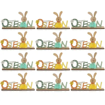 Produktbild von com-four® 12x Deko Aufsteller für Ostern - Schriftzug mit Osterhasen