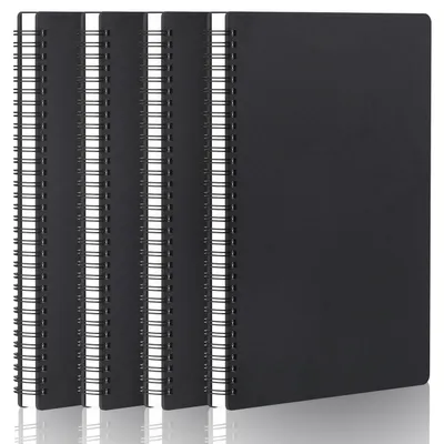 Image de Cahier à spirales, format A4, quadrillé, lot de 4, 100 g/m², 60 feuilles, couleur noire