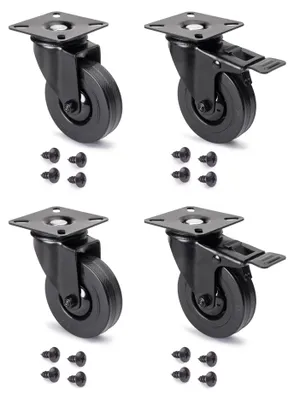 Produktbild von Emuca Lot von 4 Rollen Black mit Montageplatte, Durchmesser 75mm, Kunststoff und