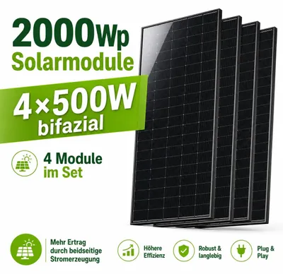 Produktbild von Balkonkraftwerk 2000W MARSTEK Venus D All-in-One Plug-in Batterie 5,12 kWh Zusatzakku mit 4×500W bifazialen Solarmodulen PV Solaranlage Solarspeicher