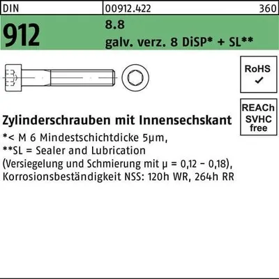 Produktbild von Reyher  Zylinderschrauben DIN 912 8.8 M 8x55 gal Zn 8 DiSP + SL (200 Stück)