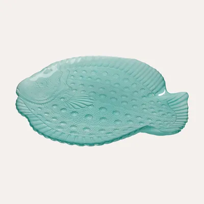 Image de KEYHOMESTORE | Assiette en forme de poisson, en verre vert