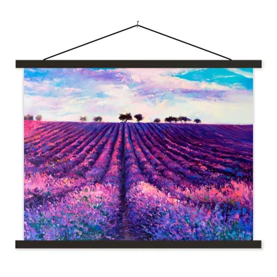 Produktbild von MuchoWow® Textilposter Malerei - Lavendel - Blumen - Ölfarbe - Natur 150x113 cm mit holzfarbenen Rahmen - Poster