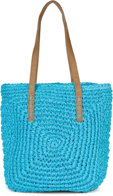 Produktbild von styleBREAKER Papierstroh Schultertasche mit langen Henkeln | Damen Basttasche Korbtasche geflochten mit Reißverschluss | Boho Shopper Sommertasche 40 x 40 x 5 cm