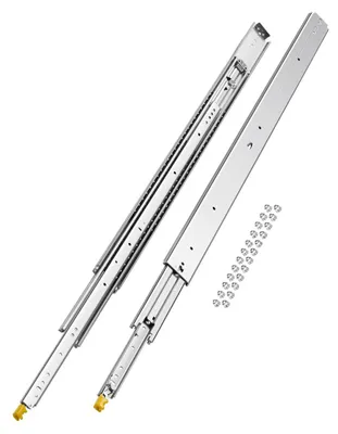 Produktbild von VEVOR 1 Paar Vollauszugsschubladenschienen 16 18 20 24 30 35 37,4 59 24 32 36 40 48 60 Zoll, 250 lbs Tragfähigkeit, verriegelbare Schubladenschienen, Kugellager mit Verriegelung, seitlich montierte Schubladenschiene, 121,9 cm