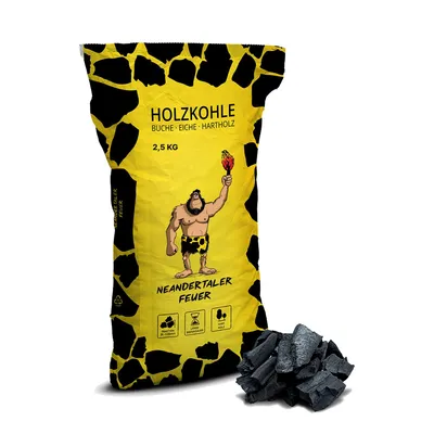 Produktbild von Neandertaler Feuer Holzkohle Grillkohle 2,5 kg Charcoal BBQ Kohle für Grill Smoker Kamin | Grillholzkohle aus Laubholz Buchenholzkohle | Restaurant