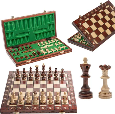 Produktbild von Großen SENATOR 41cm x 41cm aus Holz Schachspiel. Ornamente auf Schach verbrannt Board und Schachfiguren