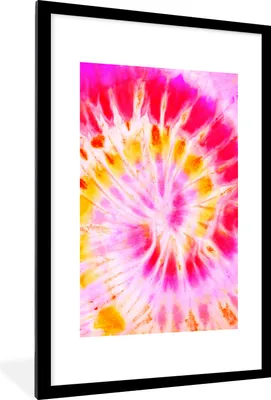 Produktbild von MuchoWow® Gerahmtes Poster Krawattenfärbung - Rosa - Gelb 60x90 cm - Poster mit Schwarzem Bilderrahmen Wandposter Rahmen Foto Bilder - Dekoration - Wandposter Wohnzimmer - Hochwertig