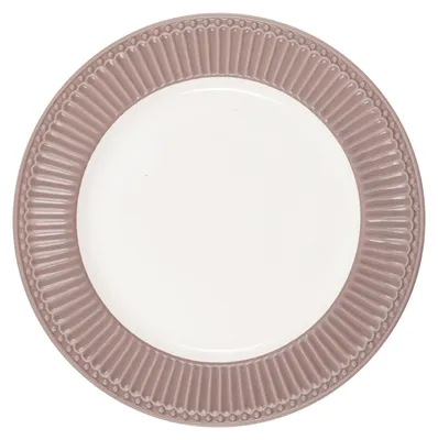 A top-down view of a single plate on a white background.