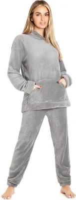 Produktbild von Warmer Fleece-Pyjama-Set für Damen mit langen Ärmeln und Kapuze