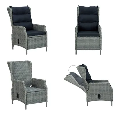 Image de vidaXL Fauteuil de jardin ajustable avec coussins Poly rotin gris clair - Chaise d'extérieur - Chaises d'extérieur - Chaise de jardin