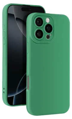 A green silicone phone case is shown on a white background, with a phone partially visible behind it.