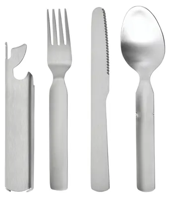 Produktbild von Camping-Besteckset, 4-teilig, Edelstahl, sandgestrahlt, 17,3 x 4,2 cm
