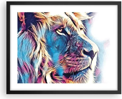 Produktbild von Gerahmtes Poster - Schwarzer Rahmen - Löwe Mähne Märchen - 50x40 cm - Wand Bild - Wanddeko - Wandbilder - Kunstposter - Wandposter - Bilderrahmen - Bilder - Kunstdruck - P2BAA50x40-4713