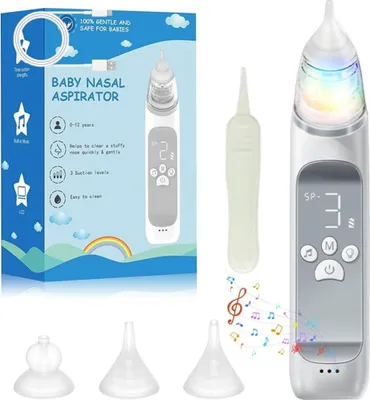 Produktbild von Nasensauger Baby mit 9 Saugstufen, Nachtlicht & Musik, Wiederaufladbar über USB-C Einfach zu Reinigen, Farbenfrohe Kinderlieder, Silikon-Saugspitze für Kleinkinder, Hygienisch, lei