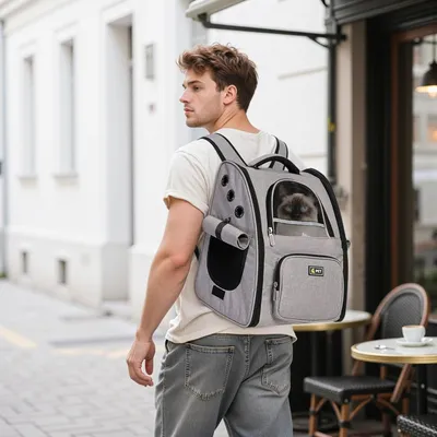 Produktbild von Hund Rucksack Faltbar - Belüftetes Design - Grau - Für Kleine Tiere
