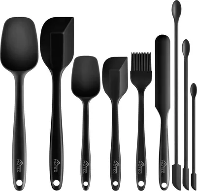 Immagine prodotto di Set di spatole in silicone Hotec da 9 pezzi, nero, resistente al calore, antiaderente, senza BPA, lavabile in lavastoviglie