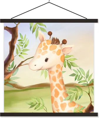 Produktbild von MuchoWow® Textilposter Dschungel - Giraffe - Blätter 60x60 cm mit schwarzem Rahmen - Posteraufhänger