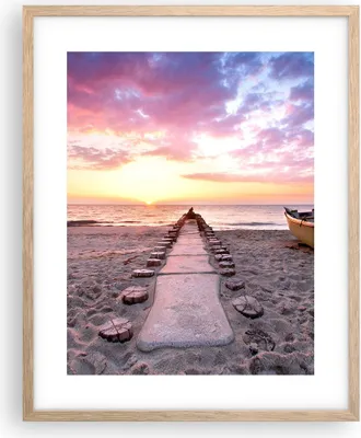 Produktbild von Gerahmtes Poster - Rahmen in heller Eiche - Boot Strand Himmel - 40x50 cm - Wand Bild - Wanddeko - Wandbilder - Kunstposter - Wandposter - Bilderrahmen - Bilder - Kunstdruck - P2NPA40x50-5064