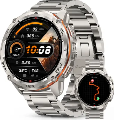 Produktbild von KOSPET TANK T3 Ultra 2 GPS Smartwatch Herren,Edelstahl Gehäuse, 5ATM Wasserdicht, 60+Tage Akkulaufzeit, Bluetooth anrufen，Fitnessuhr mit 1,43" AMOLED