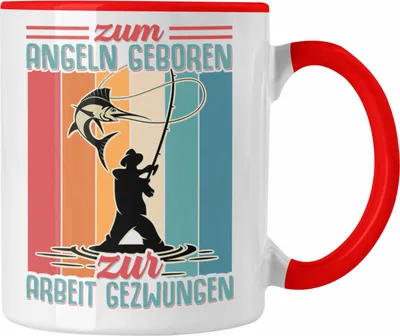 Produktbild von Trendation - Angler Fischer Tasse zum Angeln Geboren Geschenk Raubfische Hobbyangler Angeln Kaffeetasse Zubehör (Rot)