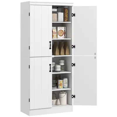Image de HOMCOM Armoire de cuisine buffet de salle à manger avec 4 portes 6 étagères de rangement style moderne 76 x 40 x 177 cm blanc