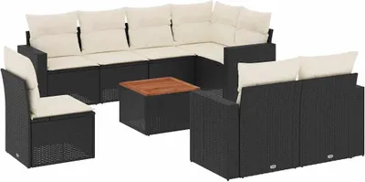Produktbild von vidaXL 9-tlg. Garten-Sofagarnitur mit Kissen Schwarz Poly Rattan