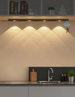 Immagine prodotto di Lampada da incasso a LED con sensore di movimento, 3 livelli di regolazione dell'intensità luminosa, ricarica USB, autonomia della batteria di 30 giorni, 50 x 3,5 x 1,6 cm