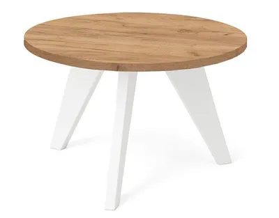 Zdjęcie produktu dla DEKORI_INTERIORS, stolik kawowy LORA, 75 cm – minimalistyczny, lekki i ponadczasowy do nowoczesnych wnętrz (dąb Craft Golden/biały)