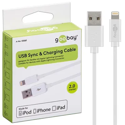 Produktbild von Goobay USB A/Lightning, 2 m, 2 m, Lightning, USB A, Weiß, Gerade, Gerade