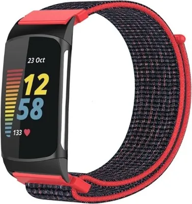 Produktbild von Strap-it® Fitbit Charge 5 Nylonarmband (Rot/Schwarz)