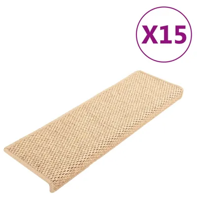 Image de Tapis d'escalier autocollants 15 pcs 65x21x4 cm Beige clair