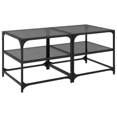 Image de vidaXL Tables basses avec plateaux en verre 2 pcs. noir 50x50x45 cm acier