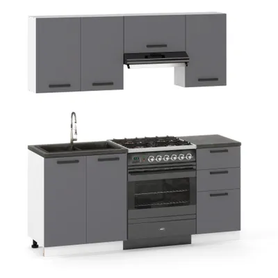 Produktbild von ULWEHOME | Küchenzeile 180 cm Anthrazit, Küchenmöbel-Set Grafit mit Hängeschränken, Küchenunterschrank mit 3 Schubladen & 40 cm Arbeitsplatte