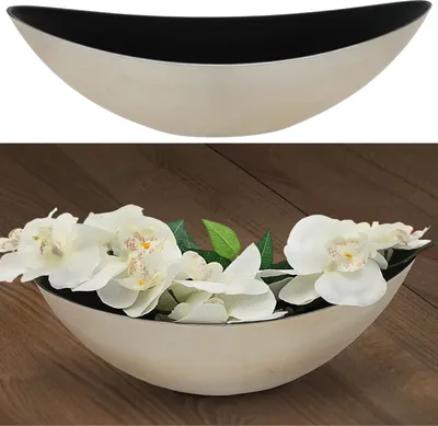 Produktbild von Deko Schale oval champagner/schwarz 39x13x12cm Kunststoff Pflanzschale Snackschale Obstschale
