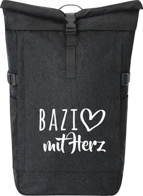 Produktbild von Huuraa Kurierrucksack Bazi mit Herz 30-44 Liter Black Melange Fairtrade Rolltop Rucksack Geschenkidee