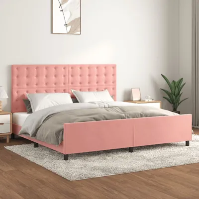 Produktbild von The Living Store Bettgestell mit Kopfteil Rosa 200x200 cm Samt