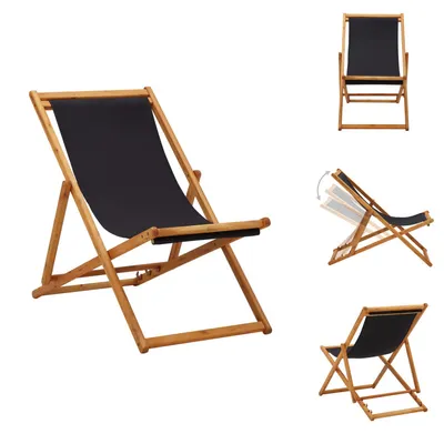 Produktbild von vidaXL Klappbarer Strandstuhl Eukalyptusholz und Stoff Schwarz -  Gartenstühle