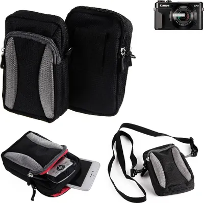 Produktbild von K-S-Trade Fototasche kompatibel mit Canon PowerShot G7 X Mark II Gürtel-Tasche Holster Umhänge Tasche Kameratasche, schwarz-grau Brust-Beutel