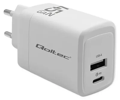 Immagine prodotto di Caricabatterie Qoltec GaN da 45 W, 5 V, 20 V, 1,5 A, 3 A, 1 porta USB-C PD, 1 porta USB