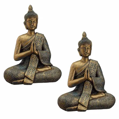 Produktbild von 2x Sitzender Buddha Massiv 2,5 kg Höhe 30 cm Buddha Deko Figur Wetterfest Haus Garten Terrasse Budda Statue