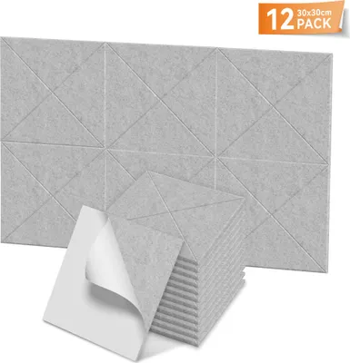 Obrázek produktu pro XMTECH sada 12 samolepicích čtvercových akustických panelů 30x30x0,9 cm - zvukově izolační panely se vzorem X - světle šedé